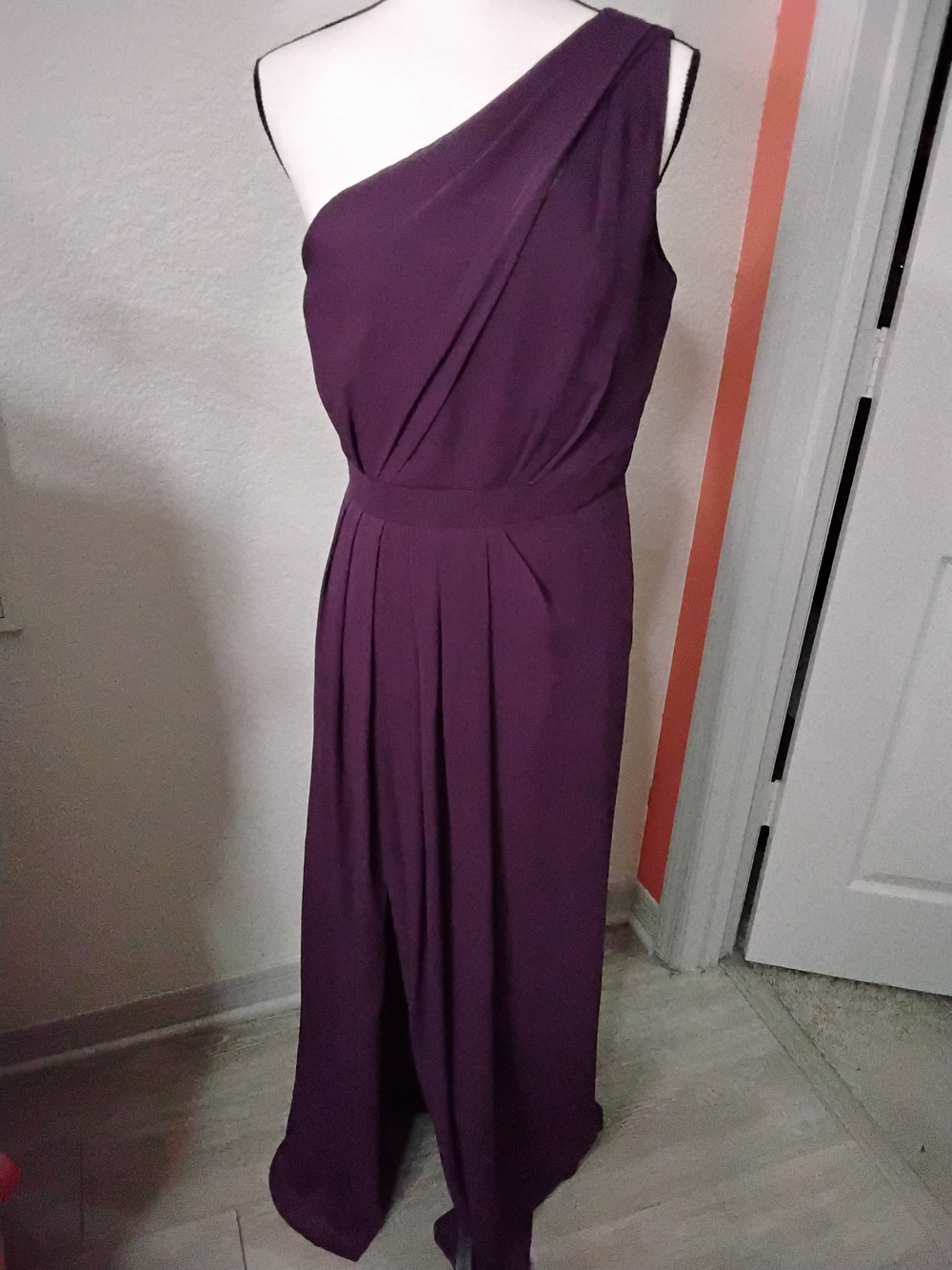 David's Bridal One-Shoulder Plum Formal Gown